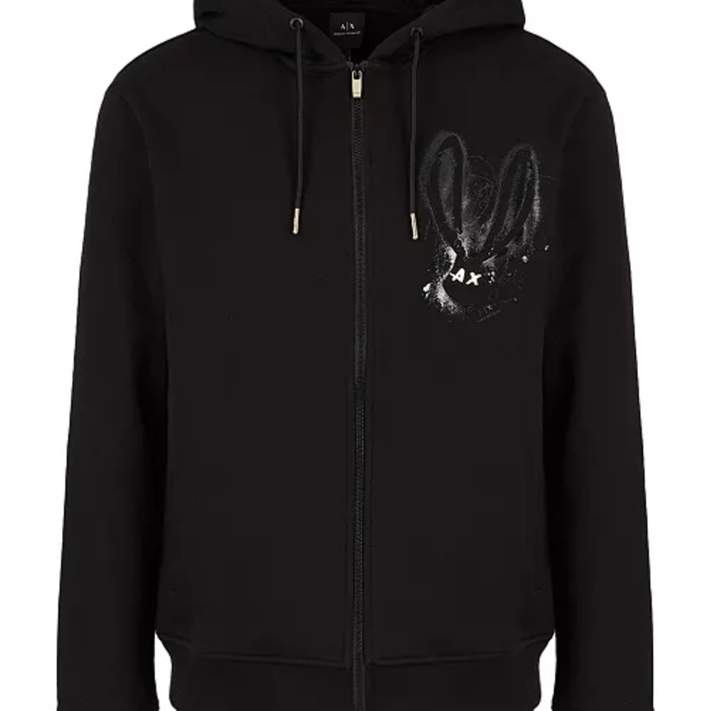 Armani Exchange Black Zip-Up Hoodie with Graphic